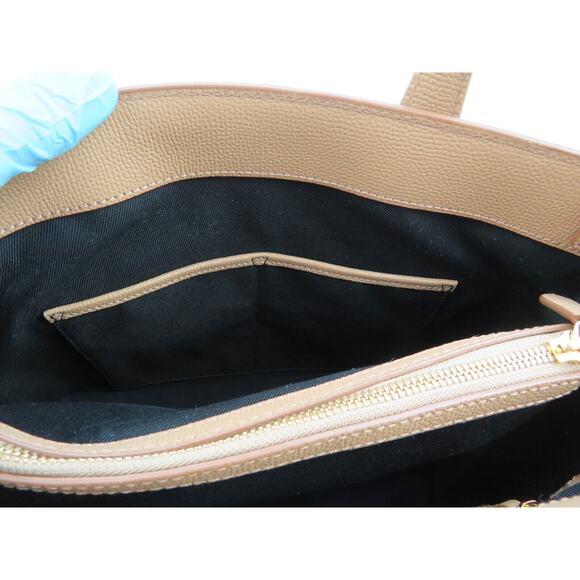$1790 BURBERRY MD BANNER CAMEL TAN LEATHER CHECK LOGO SHOULDER MEDIUM TOTE BAG - Picture 9 of 13